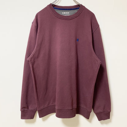 古着 used　IZOD アイゾッド　長袖ワンポイントロゴ刺繍スウェット　トレーナー　クルーネック　ワインレッド　えんじ　Lサイズ