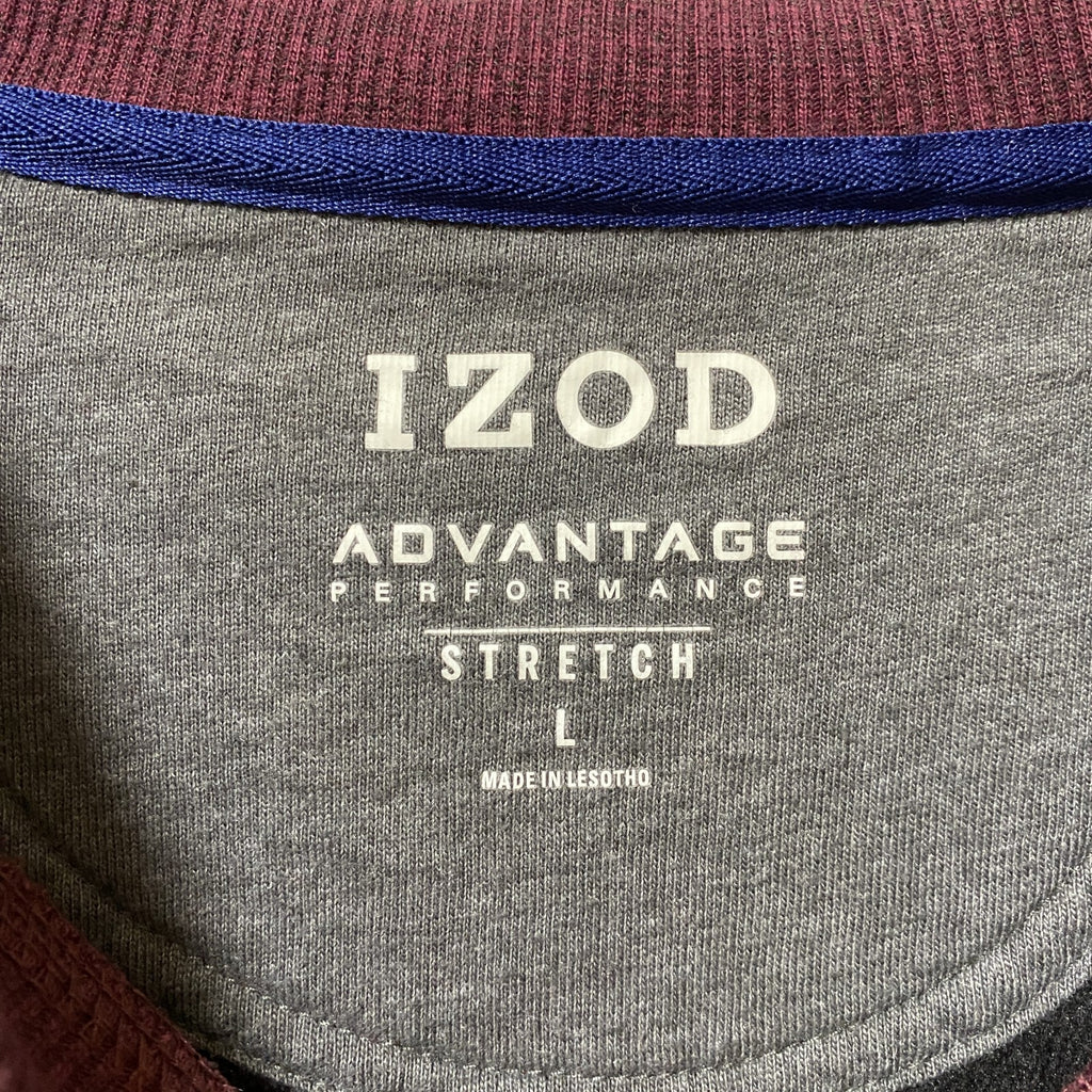 古着 used　IZOD アイゾッド　長袖ワンポイントロゴ刺繍スウェット　トレーナー　クルーネック　ワインレッド　えんじ　Lサイズ