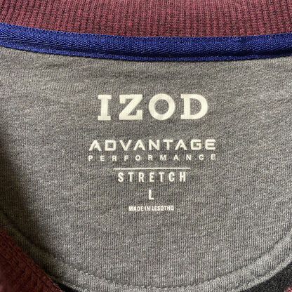古着 used　IZOD アイゾッド　長袖ワンポイントロゴ刺繍スウェット　トレーナー　クルーネック　ワインレッド　えんじ　Lサイズ