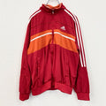 古着 used　adidas　アディダス　長袖ワンポイントロゴ刺繍ジャージ　トラックジャケット　赤　レッド　XLサイズ