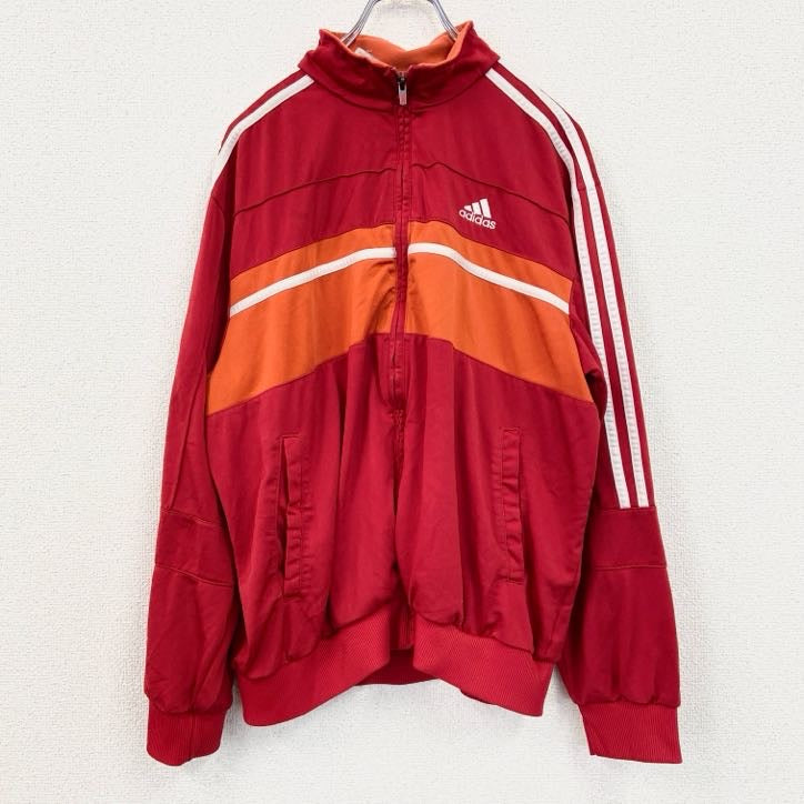古着 used　adidas　アディダス　長袖ワンポイントロゴ刺繍ジャージ　トラックジャケット　赤　レッド　XLサイズ