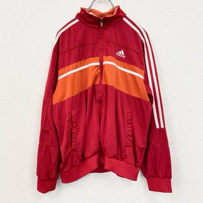 古着 used　adidas　アディダス　長袖ワンポイントロゴ刺繍ジャージ　トラックジャケット　赤　レッド　XLサイズ