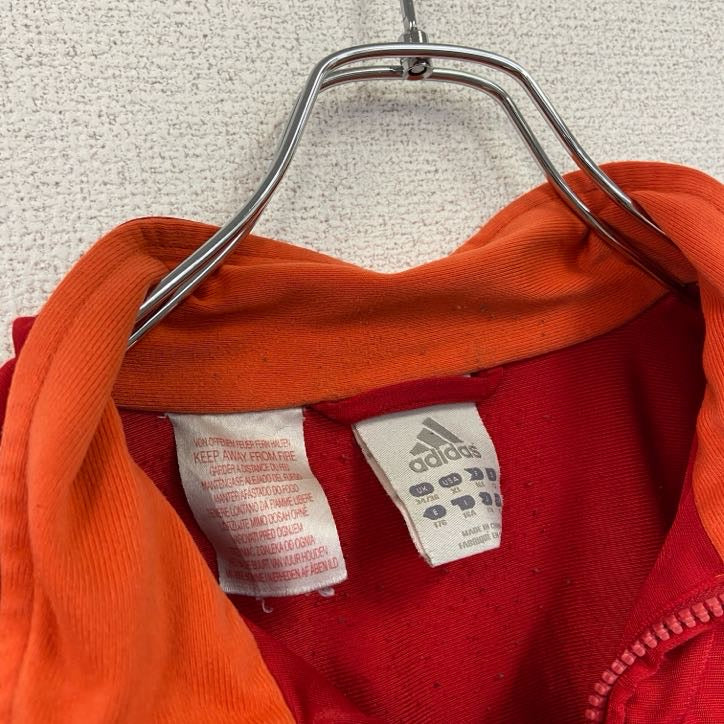 古着 used　adidas　アディダス　長袖ワンポイントロゴ刺繍ジャージ　トラックジャケット　赤　レッド　XLサイズ