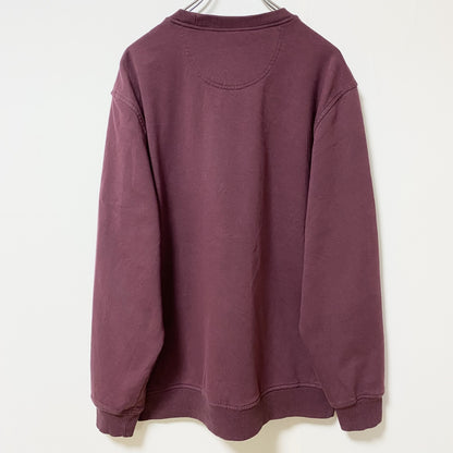 古着 used　IZOD アイゾッド　長袖ワンポイントロゴ刺繍スウェット　トレーナー　クルーネック　ワインレッド　えんじ　Lサイズ