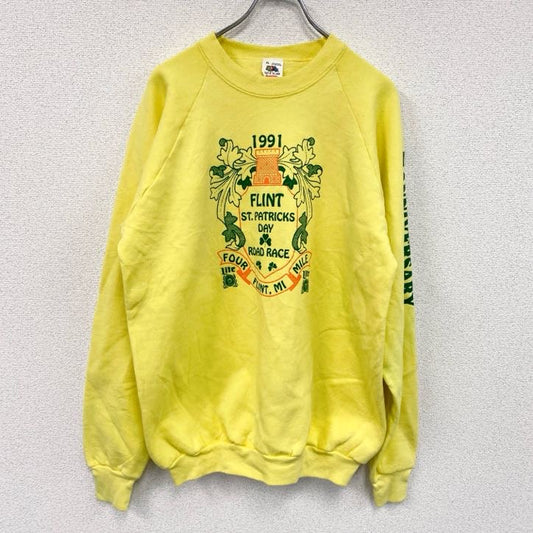 90s　FRUIT OF THE LOOM　スウェット/トレーナー　セントパトリックスデー　ラグランスリーブ　ヴィンテージ　イエロー　XLサイズ