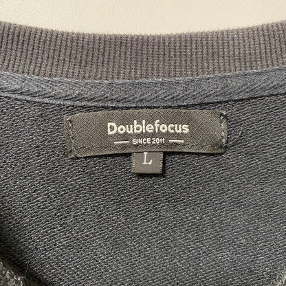 古着 used　Doublefocus　長袖カープリントスウェット　トレーナー　OCEANBLUE　黒　ブラック　レトロ　Lサイズ