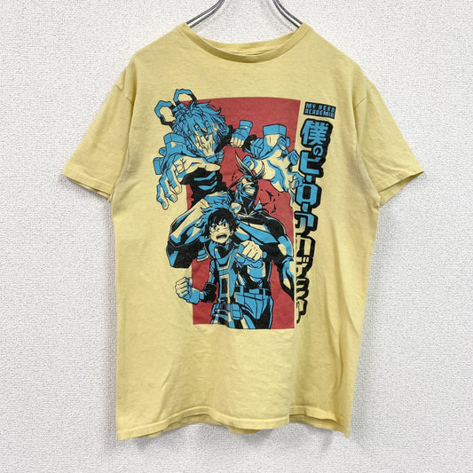 古着 used　僕のヒーローアカデミア　半袖アニメプリントTシャツ　ジャンプ　レトロ　クルーネック　黄色　イエロー　Mサイズ　