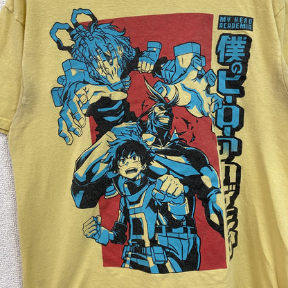 古着 used　僕のヒーローアカデミア　半袖アニメプリントTシャツ　ジャンプ　レトロ　クルーネック　黄色　イエロー　Mサイズ　