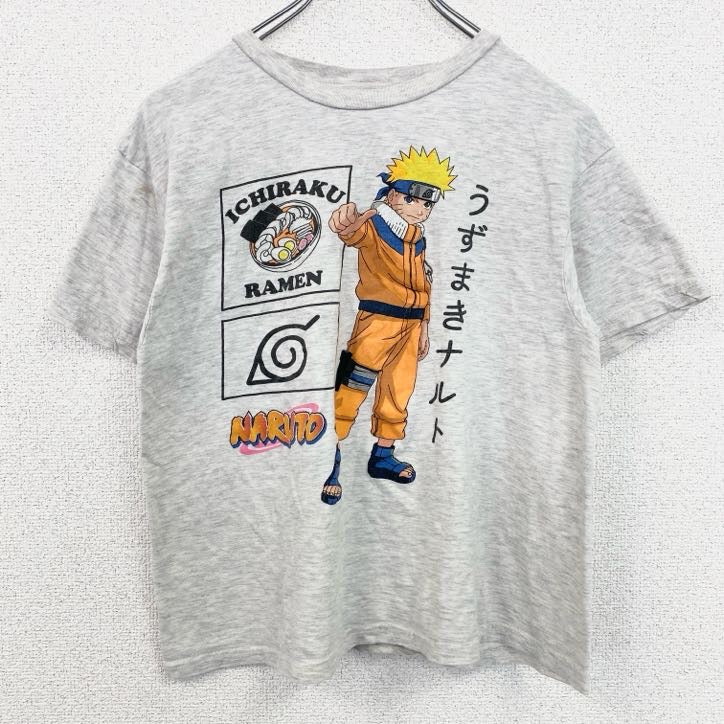 古着 used　NARUTO　うずまきナルト　半袖公式アニメプリントTシャツ　キャラクターデザイン　ライトグレー　Mサイズ