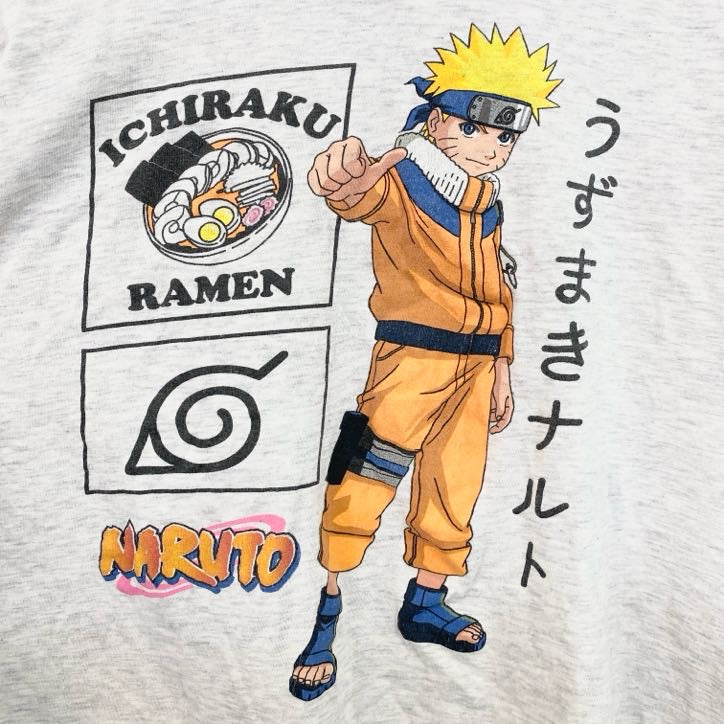古着 used　NARUTO　うずまきナルト　半袖公式アニメプリントTシャツ　キャラクターデザイン　ライトグレー　Mサイズ