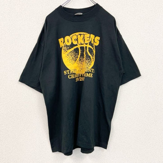 古着 used　JERZEES　半袖ビッグプリントTシャツ　クルーネック　レトロデザイン　バックプリント　黒　ブラック　XLサイズ