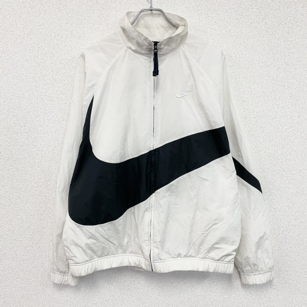 NIKE　ナイキ　ウーブンジャケット　スウッシュ　ラグランスリーブ　デカロゴ　刺繍ロゴ　白　ホワイト　XLサイズ