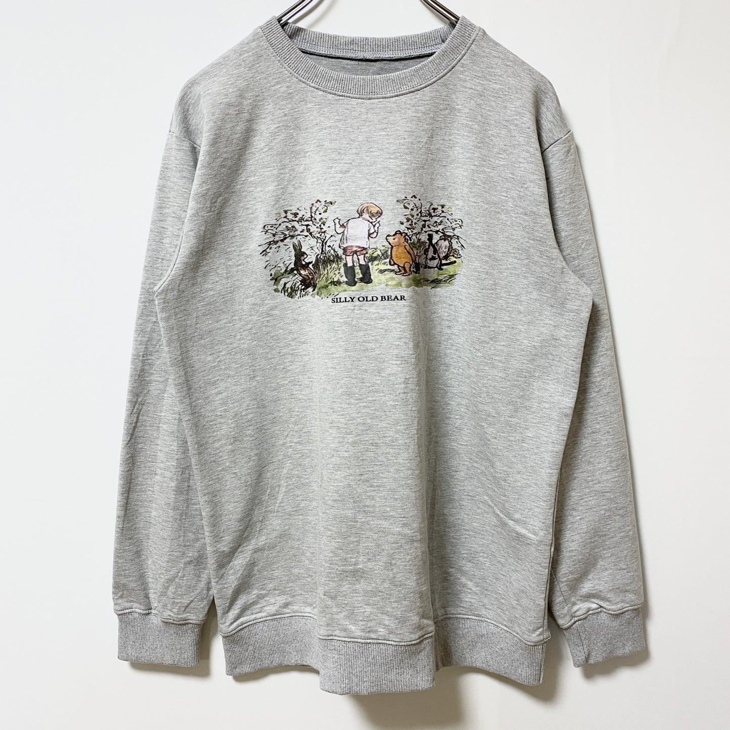 古着 used　SILLY OLD BEAR　長袖プリントスウェット　トレーナー　くまのプーさん　キャラクター　グレー　レトロ