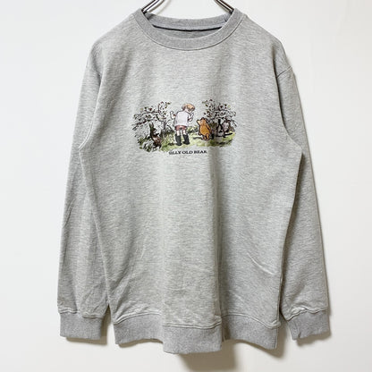 古着 used　SILLY OLD BEAR　長袖プリントスウェット　トレーナー　くまのプーさん　キャラクター　グレー　レトロ
