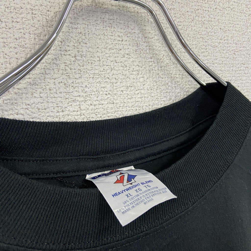 古着 used　JERZEES　半袖ビッグプリントTシャツ　クルーネック　レトロデザイン　バックプリント　黒　ブラック　XLサイズ