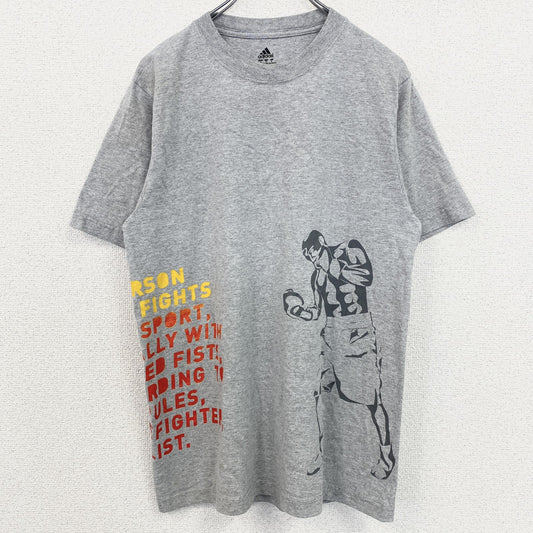 古着 used　adidas　アディダス　半袖プリントクルーネックTシャツ　ボクシング　スポーツ　グレー　Mサイズ