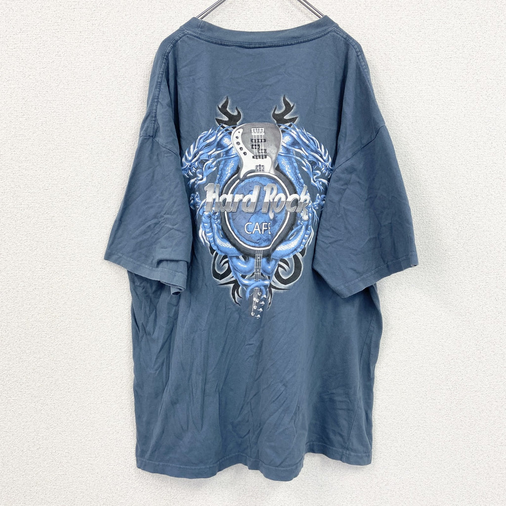 古着 used　Hard Rock Cafe　ハードロックカフェ　半袖ビッグプリントTシャツ　クルーネック　ブルー　XXLサイズ　