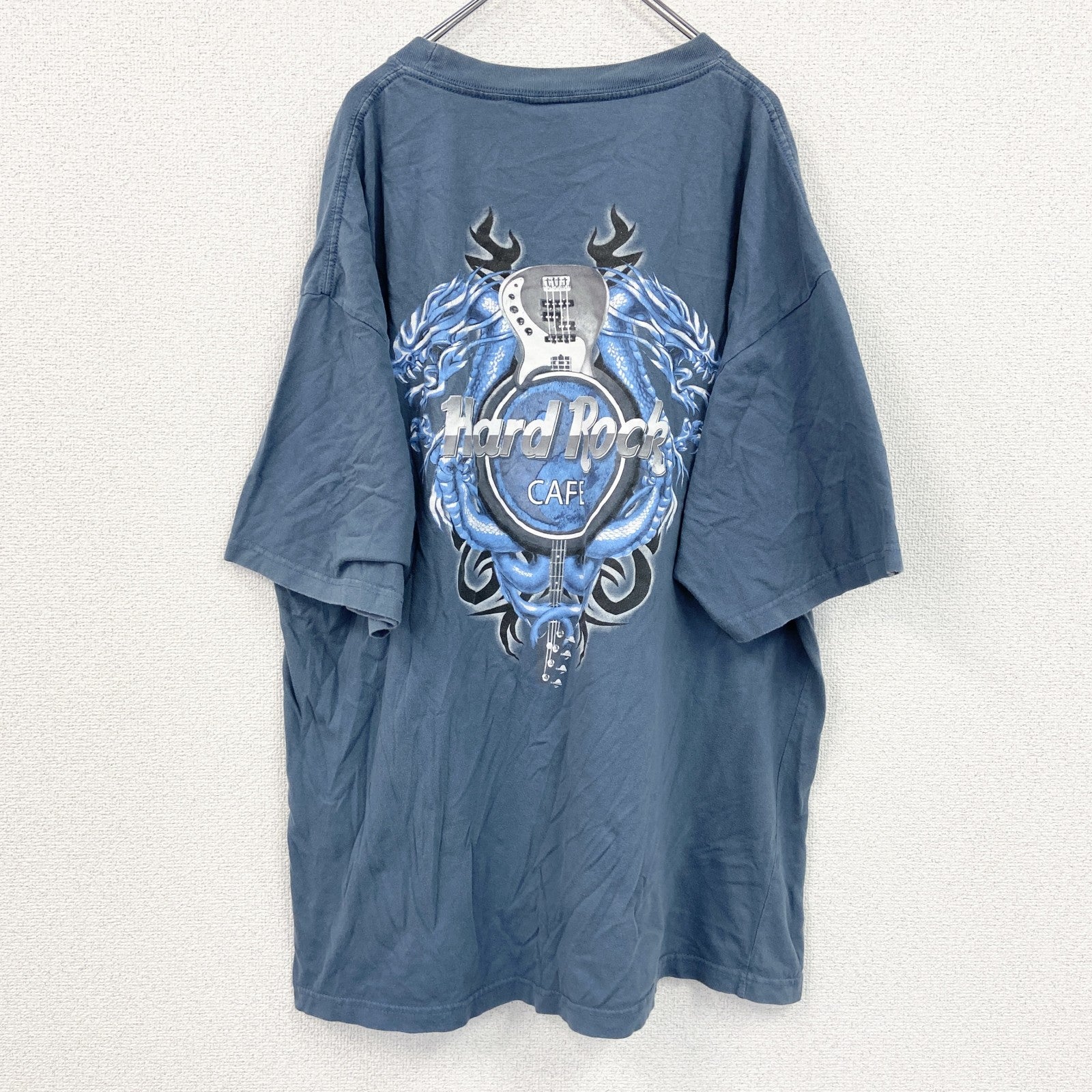 古着 used　Hard Rock Cafe　ハードロックカフェ　半袖ビッグプリントTシャツ　クルーネック　ブルー　XXLサイズ　