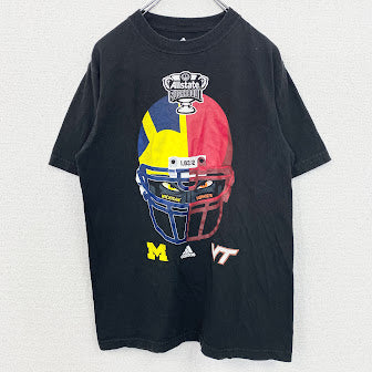 古着 used　adidas　アディダス　半袖プリントデザインTシャツ　ミシガンホッケー　シュガーボウル　黒　ブラック　Mサイズ