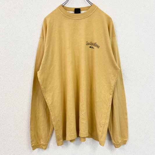 古着 used　Quiksilver　長袖スウェット　両面プリント　レトロデザイン　クルーネック　イエロー　黄色　Lサイズ