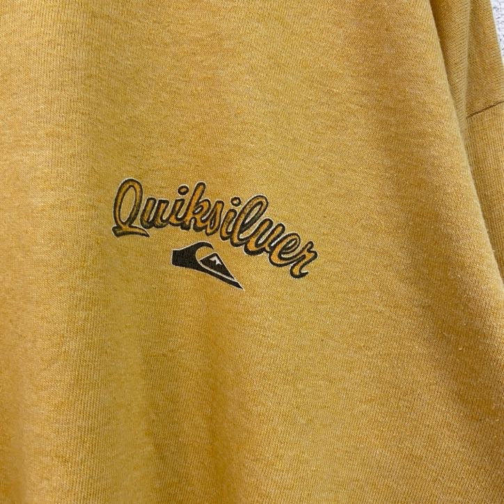 古着 used　Quiksilver　長袖スウェット　両面プリント　レトロデザイン　クルーネック　イエロー　黄色　Lサイズ