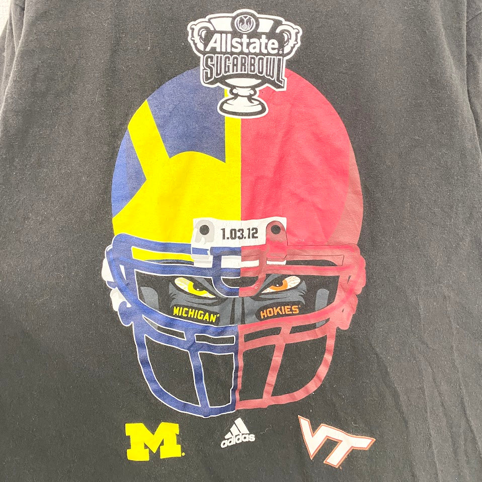 古着 used　adidas　アディダス　半袖プリントデザインTシャツ　ミシガンホッケー　シュガーボウル　黒　ブラック　Mサイズ
