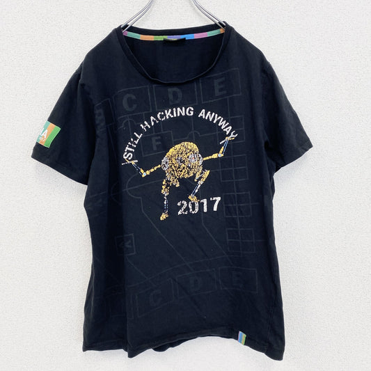 CYBER　半袖プリントキャラクターTシャツ　暗号学的ハッシュ関数　アーチプリント　両面プリント　黒　ブラック　Lサイズ