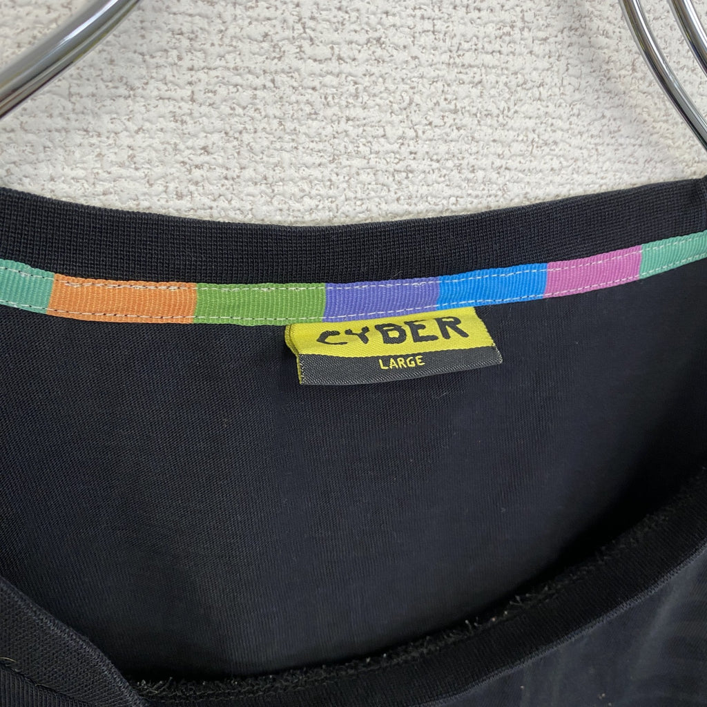 CYBER　半袖プリントキャラクターTシャツ　暗号学的ハッシュ関数　アーチプリント　両面プリント　黒　ブラック　Lサイズ