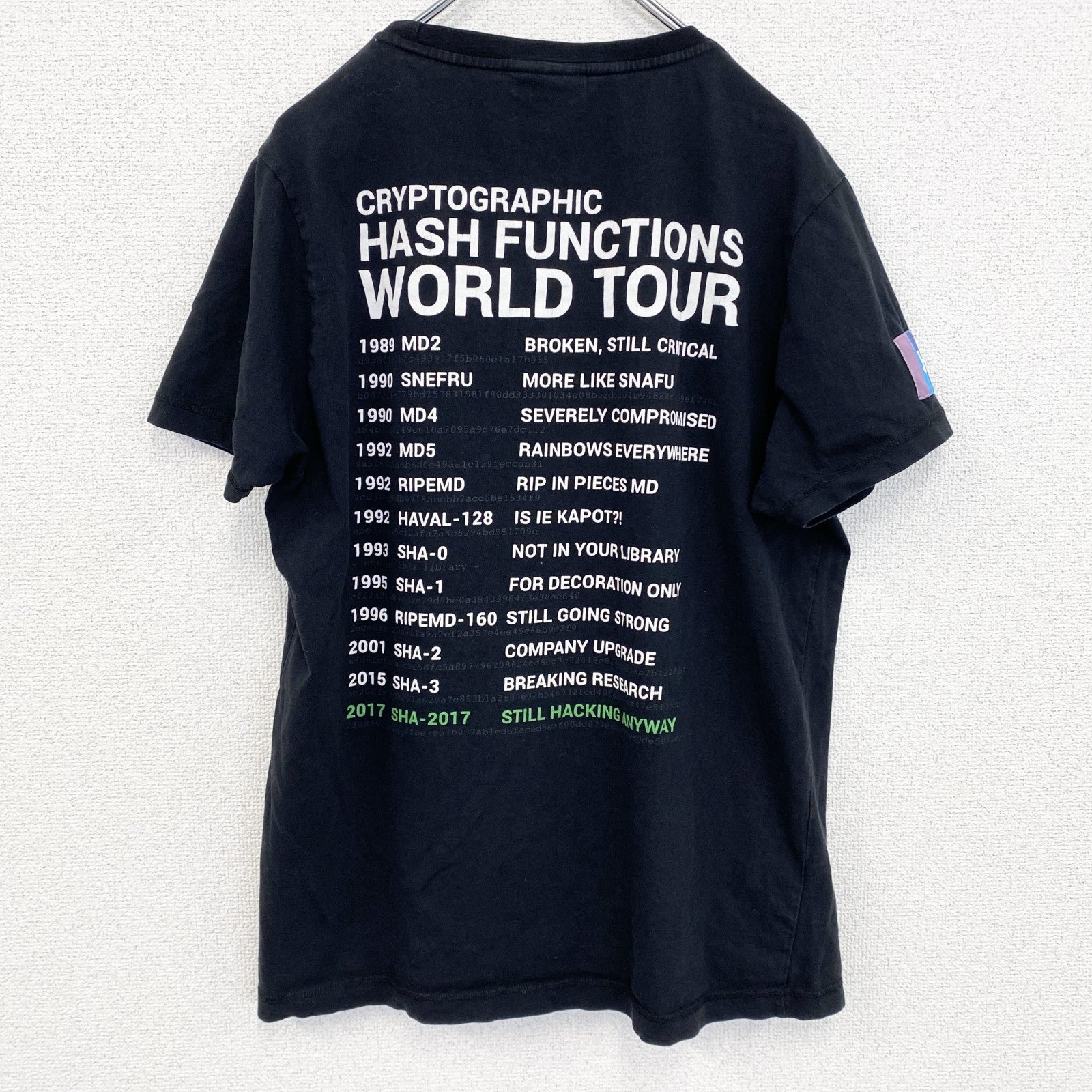 CYBER　半袖プリントキャラクターTシャツ　暗号学的ハッシュ関数　アーチプリント　両面プリント　黒　ブラック　Lサイズ