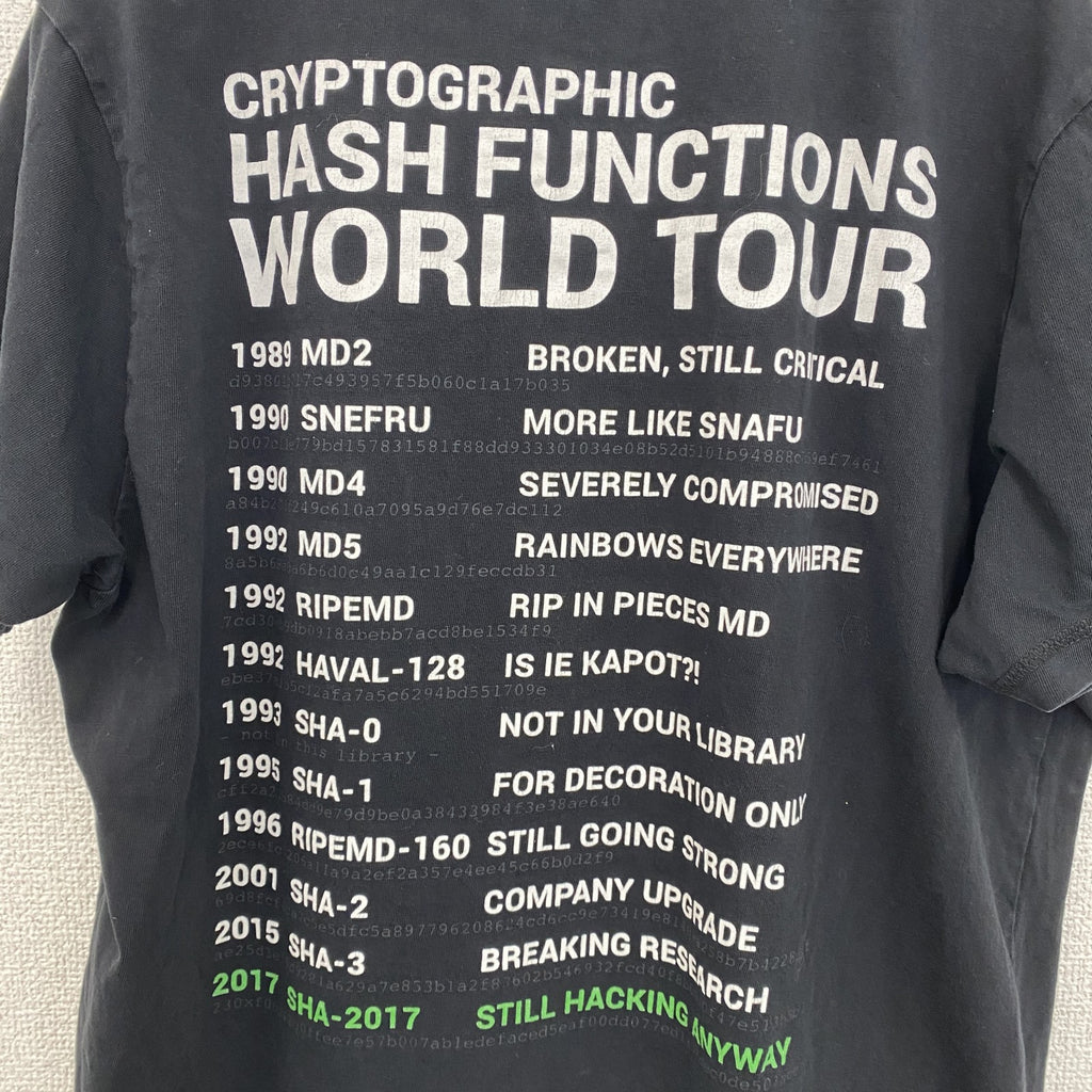 CYBER　半袖プリントキャラクターTシャツ　暗号学的ハッシュ関数　アーチプリント　両面プリント　黒　ブラック　Lサイズ