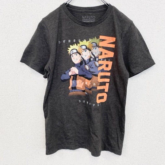 古着 used　半袖アニメプリントTシャツ　ナルト　キャラクター　チャコールグレー　クルーネック　レトロデザイン　Lサイズ