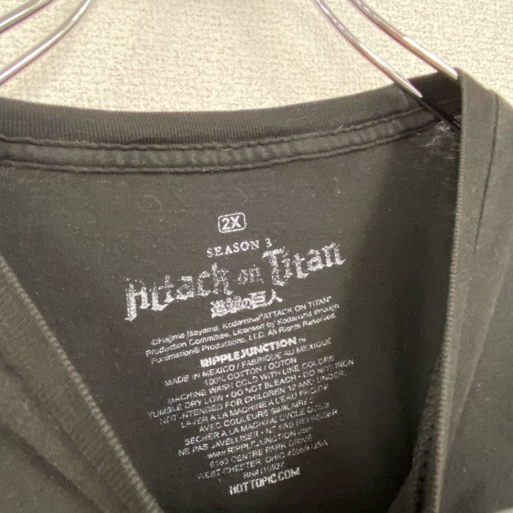 古着 used　進撃の巨人　半袖アニメプリントTシャツ　レトロ　クルーネック　調査兵団　リヴァイ兵長　黒　ブラック　2Xサイズ