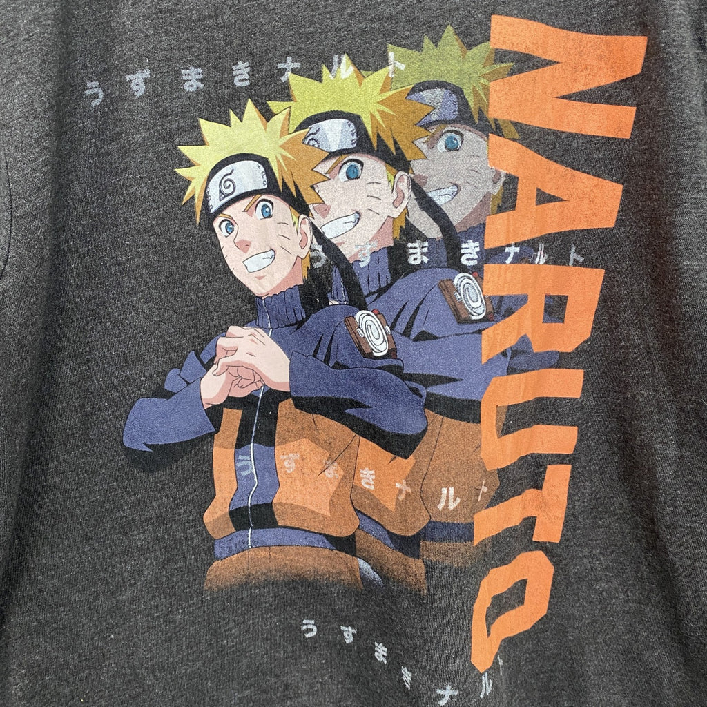 古着 used　半袖アニメプリントTシャツ　ナルト　キャラクター　チャコールグレー　クルーネック　レトロデザイン　Lサイズ