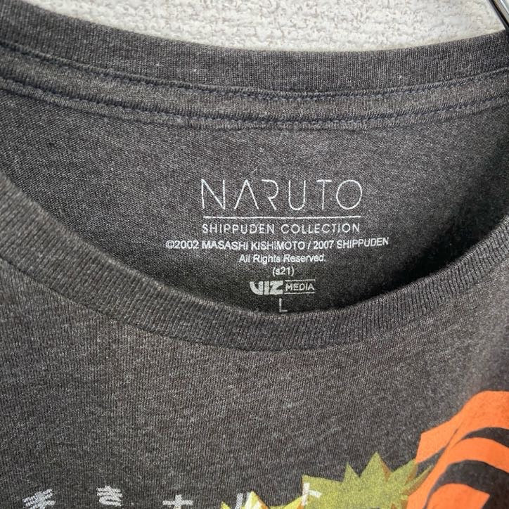 古着 used　半袖アニメプリントTシャツ　ナルト　キャラクター　チャコールグレー　クルーネック　レトロデザイン　Lサイズ