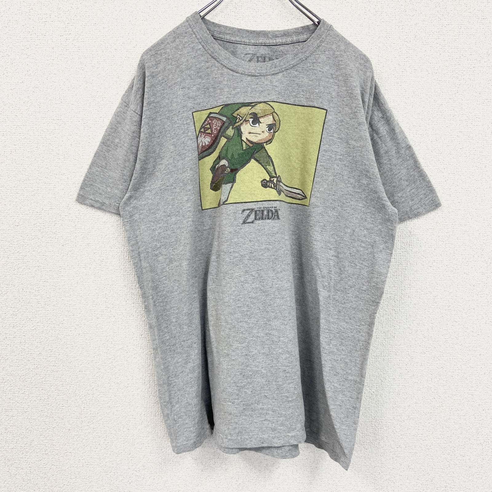 古着 used　ZELDA　ゼルダ　半袖ゲームプリントTシャツ　リンク　レトロデザイン　クルーネック　灰　グレー　Lサイズ