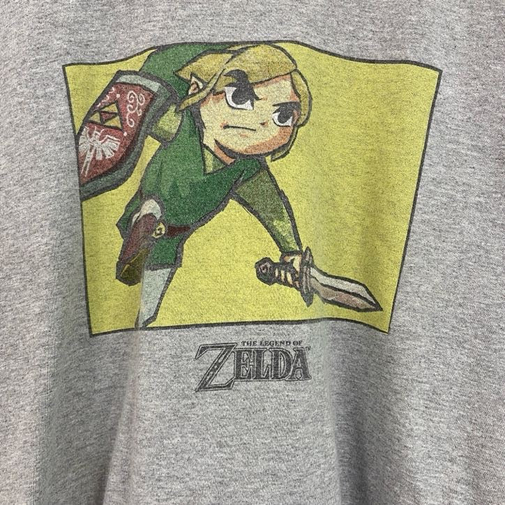 古着 used　ZELDA　ゼルダ　半袖ゲームプリントTシャツ　リンク　レトロデザイン　クルーネック　灰　グレー　Lサイズ