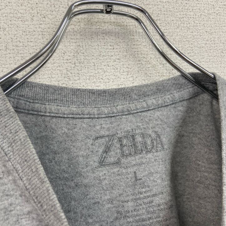 古着 used　ZELDA　ゼルダ　半袖ゲームプリントTシャツ　リンク　レトロデザイン　クルーネック　灰　グレー　Lサイズ