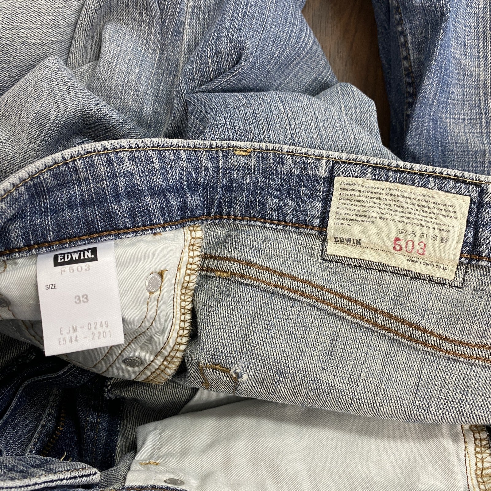 EDWIN　エドウィン　503　デニムパンツ/ジーンズ　ジップフライ　縦落ち　インディゴ　33サイズ