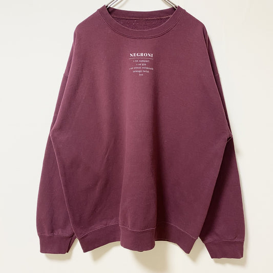 古着 used　NEGRONI　長袖ロゴプリントスウェット　トレーナー　クルーネック　ワインレッド　えんじカラー　シンプル