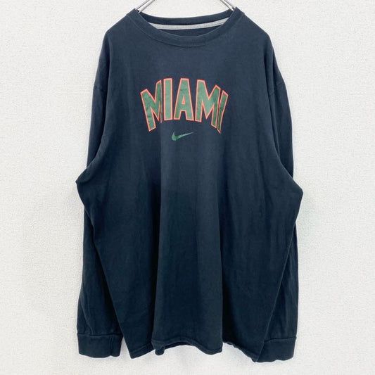 古着 used　NIKE　ナイキ　長袖プリントTシャツ　クルーネックロンT　マイアミ　黒　ビッグシルエット　3XLサイズ