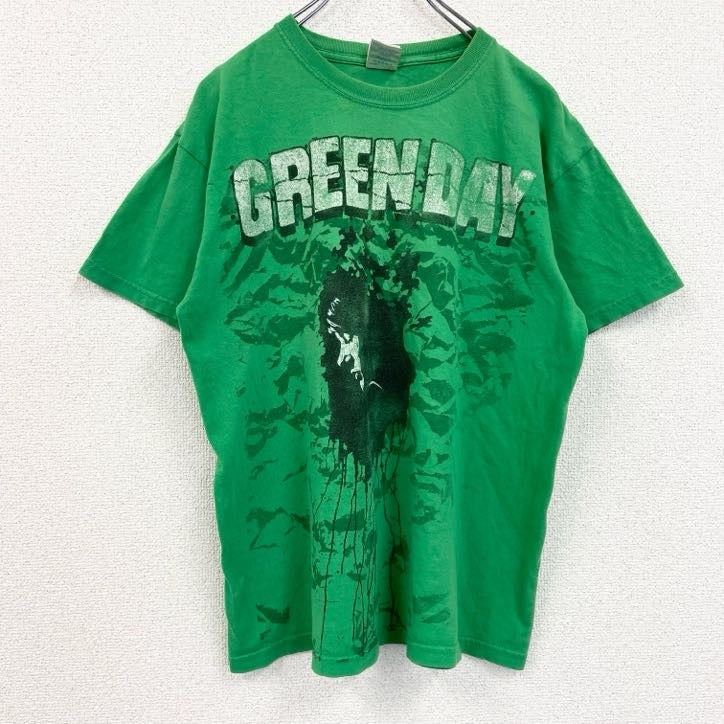 古着 used　GILDAN　ギルダン　GREENDAY　グリーンデイ　半袖バンドプリントTシャツ　緑　グリーン　Mサイズ