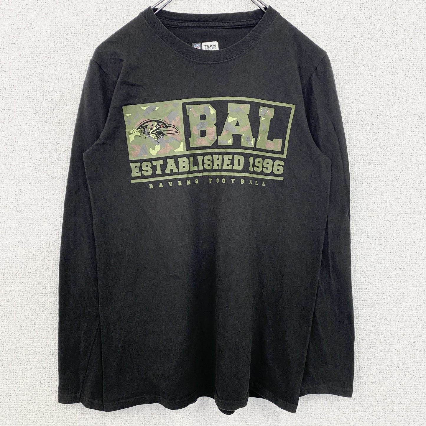 古着 used　NFL　TEAM APPAREL　レイブンズ　長袖プリントTシャツ　ロンT　フットボール　黒　ブラック　Sサイズ