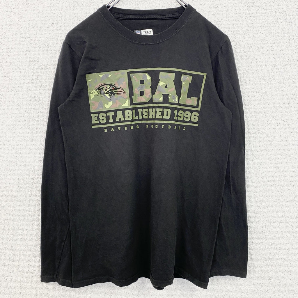 古着 used　NFL　TEAM APPAREL　レイブンズ　長袖プリントTシャツ　ロンT　フットボール　黒　ブラック　Sサイズ