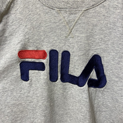 FILA　フィラ　スウェット/トレーナー　ラグランスリーブ　前V　デカロゴ　クルーネック　灰色　グレー　XXLサイズ