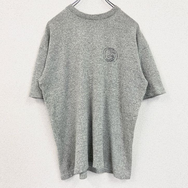 古着 used　半袖プリントTシャツ　レトロデザイン　クルーネック 　ワンポイントロゴ　両面プリント　ニット生地　霜降りグレー　