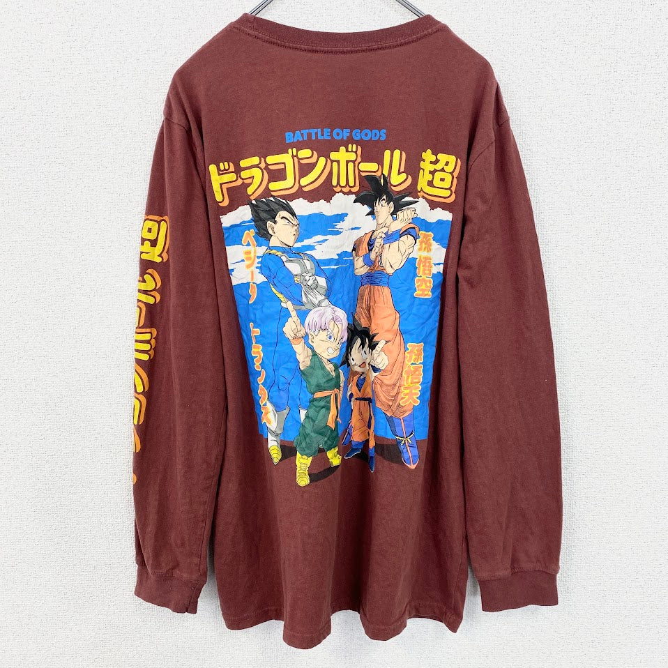 古着 used　ドラゴンボール　孫悟空　ベジータ　長袖アニメキャラクターTシャツ　デザインプリントロンT　ブラウン　Lサイズ