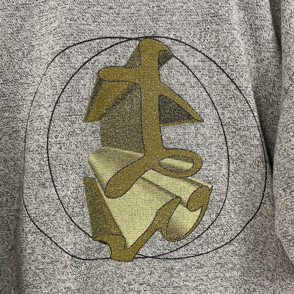 古着 used　半袖プリントTシャツ　レトロデザイン　クルーネック 　ワンポイントロゴ　両面プリント　ニット生地　霜降りグレー　