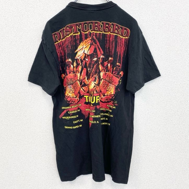 古着 used　半袖バンドプリントTシャツ　ディスターブド　ヘヴィメタル　黒　ブラック　クルーネック　レトロデザイン　Mサイズ