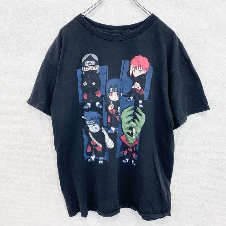 古着 used　半袖アニメプリントTシャツ　ナルト　疾風伝　暁　黒　ブラック　クルーネック　レトロデザイン　Lサイズ