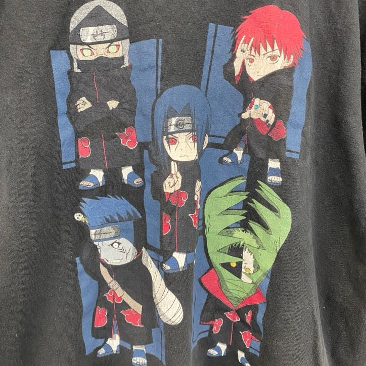古着 used　半袖アニメプリントTシャツ　ナルト　疾風伝　暁　黒　ブラック　クルーネック　レトロデザイン　Lサイズ